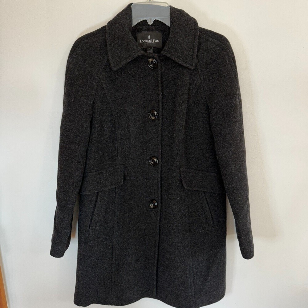 London Fog Women's Wool Blend Pea Coat Black Size Small Three Button